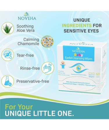 Noveha Baby Eyelid & Lash Wipes - Pack of 60 | Hypoallergenic, Safe & Natural | Dermatologist & Pediatrician Recommended - Buy Online on GoSupps.com