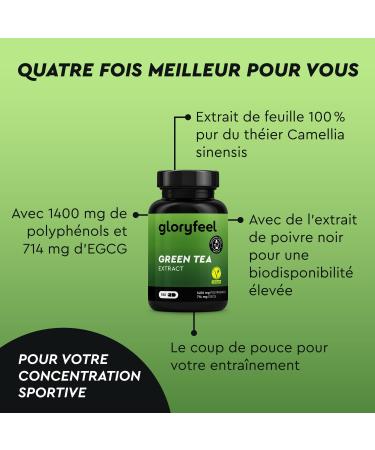 Extrait de Th Vert Hautement Dos 180 capsules (2 Mois) 98% Polyph nols + 50% EGCG (714mg) + 80% Cat chines Enrichi avec Caf ine et Poivre Noir Test en Laboratoire Vegan et Sans Additifs - Buy Online on GoSupps.com