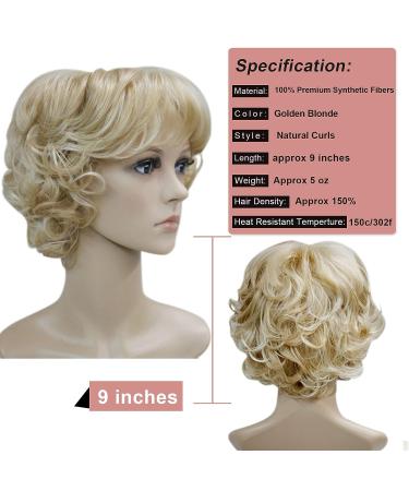 Kalyss Golden Blonde Short Curly Wig with Bangs | Heat Resistant Synthetic | 70's Style Full Hair Wig (10 Blonde) - Buy Online on GoSupps.com