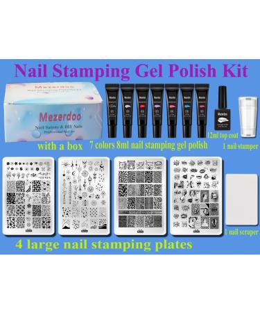 Buy Stamping Gel Nail Stamper Kit - 7 Colors Polish Silicone Stamper 4 Design Plates & Top Coat for Stunning Nail Art - International Shipping Available - Buy Online on GoSupps.com