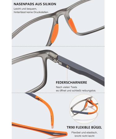 Lanomi Self-Tinting Sunshine Blue Light Filter Sunglasses for Men & Women - UV400 Photochromic Reading Glasses +1.0 to +4.0 - Flexible Gray Frame with Orange Arms - Buy Online on GoSupps.com