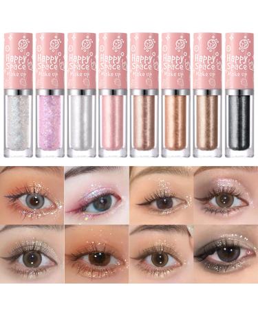 Erinde 8PCS Liquid Glitter Eyeshadow Makeup  Shimmer Metallic Glitter Eye Shadow Eyeliner  Quick Drying  High Pigmented  Lightweight Glitter Glue for Creates Korean Sparkly Crystals Eye Makeup