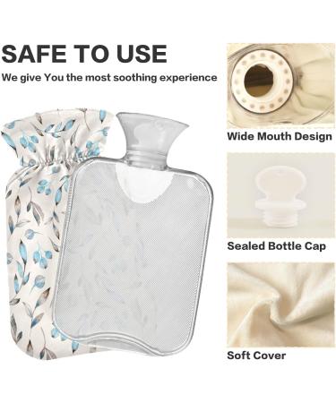 NAANLE 1L Transparent Heat Bottle with Watercolor Flower Branches - Hot Water Bottle for Bed Hands & Feet - Pain Relief & Heat Therapy - Buy Online on GoSupps.com
