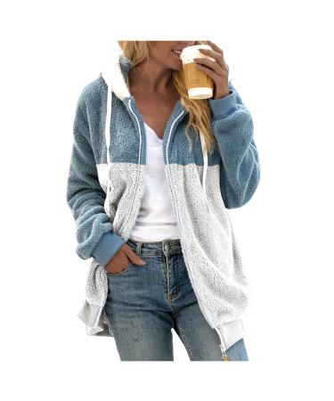 Hanxiulin fleece jacket plush jacket cuddly jacket women sweater fleece sweater long warm causal sweat jacket windproof women trench coat fluffy jacket 4xl blue
