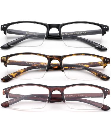 3 Pairs Bifocal Reading Glasses for Men - Half Frame 1.75X Magnification Black Tortoise & Brown with Pouch | Stylish & Comfortable International Shipping - Buy Online on GoSupps.com