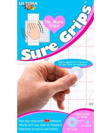 Sure Grips by Ultima  Non-Slip Ruler Grip Rings with 3M Adhesive Backing  Designed for Quilting & Patchworking  Works on Any Ruler  30 Rings, 15 Large & 15 Small