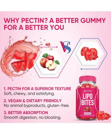 (5 Pack) Lipo Bites ACV Gummies Advanced Formula 1000MG Apple Cider Vinegar Chewies Formulated with Pomegranate Beet Juice Powder B12 Vegan Non GMO 300 Gummys - Buy Online on GoSupps.com