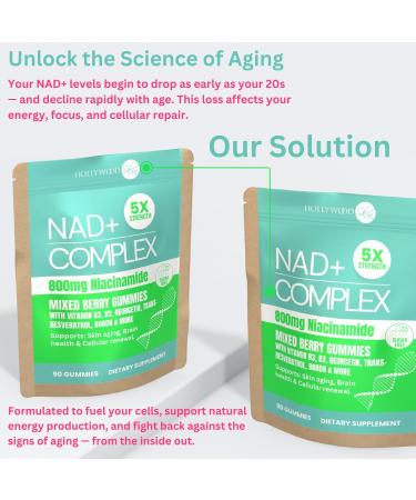 NAD+ Gummies 800mg Niacinamide | Flush-Free B3 B12 Quercetin L-Tryptophan & Resveratrol | Sugar-Free Vegan NAD Supplement for Energy Focus Aging & Cellular Repair. 90 Gummies - Buy Online on GoSupps.com
