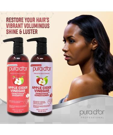 PURA D'OR Apple Cider Vinegar Thin2Thick Set - Shampoo & Conditioner Detox with Biotin, Keratin, Caffeine, Castor Oil, Aloe - All Hair Types Men & Women (16oz x 2) - Buy Online on GoSupps.com
