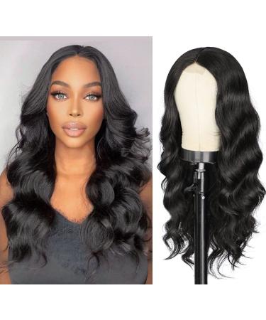 ORSUNCER Long Black Body Wave Wig for Women Middle Part Wig Natural Black Long Wavy Curly Synthetic Heat Resistant Hair Wigs for Daily Party Use