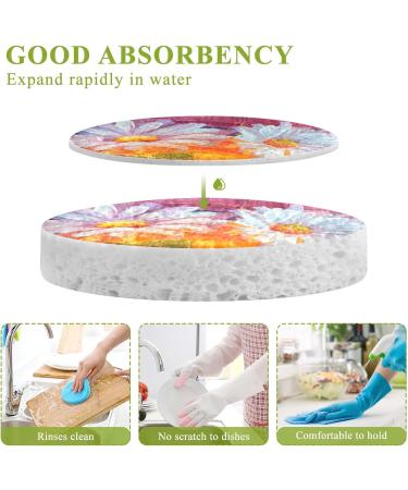 3-Pack Cleaning Kitchen Sponges Oval Oil Painting Daisy Flowers Kitchen Cellulose Dishwashing Wood Pulp Cotton - Buy Online on GoSupps.com