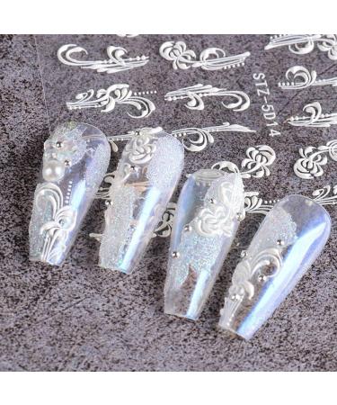 DIY Manicure Lace French Winter Sliders 5D Acrylic Nail Stickers Wedding Design White(STZ-5D13) - Buy Online on GoSupps.com