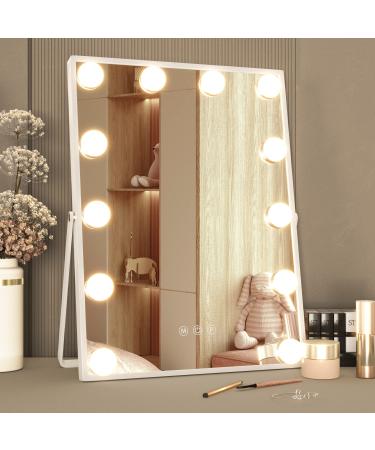 Manocorro Hollywood Vanity Mirror with Lights  Hollywood Makeup Mirror with 12 LED Bulbs  Vanity Mirror with 3 Color Lighting Modes  Smart Touch Control  U-Shaped Bracket (White) 12 Bulbs
