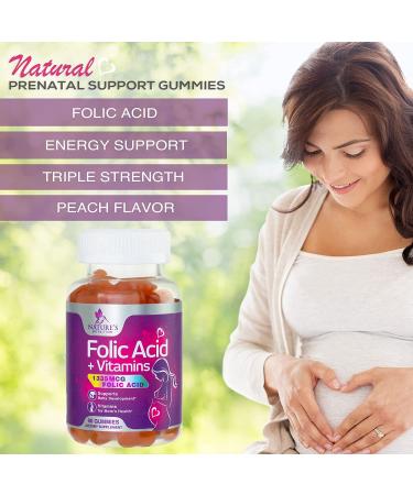 Extra Strength Prenatal Folic Acid Gummies for Women - Chewable Folate Supplement for Pregnancy - 60 Peach Flavor Gummies - Buy Online on GoSupps.com