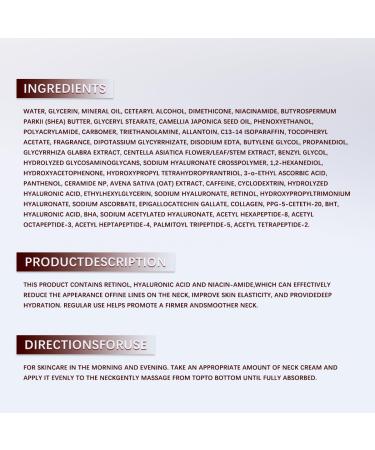 Neck Firming Cream Anti-Aging Tightening And Lifting Treatment With Peptides Retinol Collagen & Hyaluronic Acid Cream For Neck Face and Chest (1.7 Fl Oz) - Buy Online on GoSupps.com