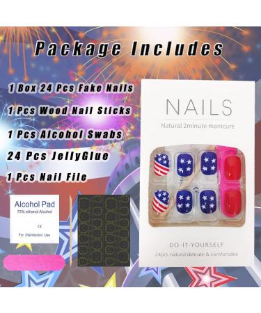4th of July Patriotic Press On Nails - 24Pcs American Flag Design for Independence Day | Short Square False Nails for Women and Girls - Buy Online on GoSupps.com