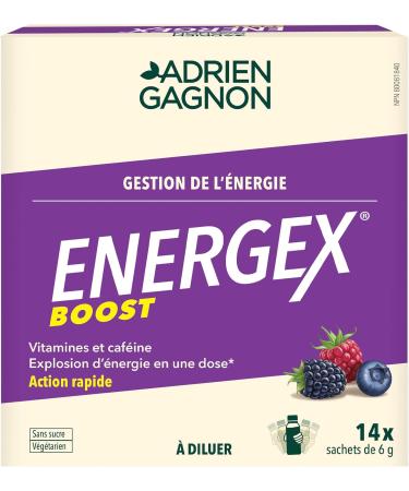 Adrien Gagnon - Energex Boost - Sugar-Free Powder - Fast-Acting Energy Burst Vitamins & Minerals Electrolytes & Caffeine - Berry Flavor -14 sticks - Buy Online on GoSupps.com