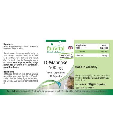 Fairvital | D-Mannose 500mg - pour 15 jours - HAUTEMENT DOSE - 90 g lules - monosaccharide naturel - Buy Online on GoSupps.com