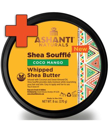 Ashanti Naturals Bundle - White Creamy Shea Butter 8 ounce | Shea Butter Souffle 8 ounce (Coco Mango)