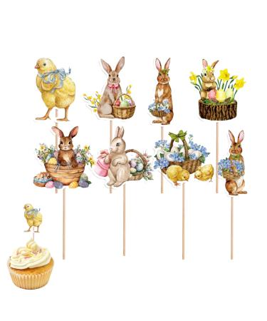Easter Cupcake Toppers - Cartoon Paper Bunny Cupcakes Toppers | Room Ornaments Cake Picks with Clear Printing for Photo Wall Photo Booth Background Candy Box Mashin