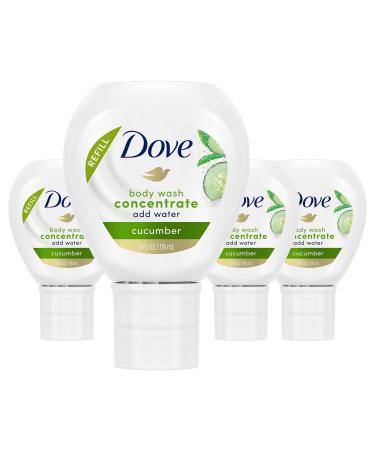 Dove Body Wash Concentrate Refill for use reusable bottle Cucumber for Instantly Soft Skin and Lasting Nourishment 4 fl oz (makes 16 fl oz) 4 pack