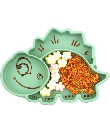 Silicone Suction Plate for Toddlers with Fork and Spoon Set - Self Feeding Training Divided Plate, Dish, and Bowl for Baby and Toddler - Dino Green - Buy Online on GoSupps.com