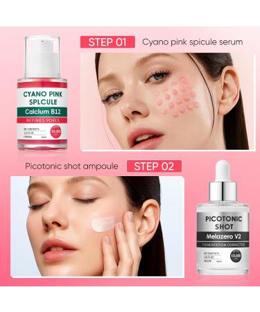 Cyano Pink Spicule Serum + Picotonic Shot Ampoule Duo - Korean Serum for Face with Alpha Arbutin Niacinamide Calcium - Buy Online on GoSupps.com