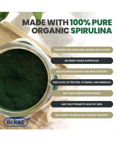 Dr.K&C Organic Spirulina Superfood Supplement Pure Natural Blue Green Microalgae 600 mg 240 Veggie Capsules Health Immune System Antioxidants Protein Fiber No Filler Non GMO Vegan 2pk 120 Count (Pack of 2) - Buy Online on GoSupps.com