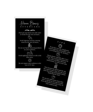 Brow Henna Aftercare & Tips Cards | Physical Printed 2 x 3.5  inches Business Card Size | Brow Artist Supplies | Henna Brow Care | Black and White Design