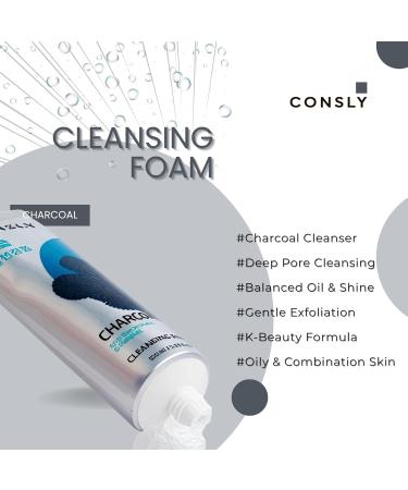 CONSLY Charcoal Face Wash Deep Cleansing Foam for Oily & Combination Skin, Gentle Exfoliating Cleanser for Pore Care & Shine Control, 100ml - Buy Online on GoSupps.com