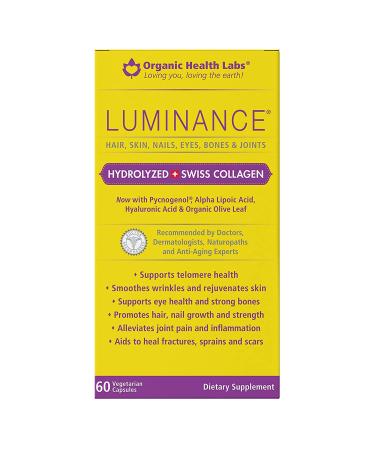 Luminance Multivitamin Collagen All-Natural Hair Skin Nails Vitamins Nourishing Formula for Optimum Eye Bone and Joint Health 60 Veggie Capsules - Organic Health Labs