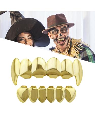 18k Gold Plated Teeth - Shiny 6 Teeth Top and 6 Bottom Set Mouth - Gold Grills for Your Teeth | Rapper Costume Teeth Accessories for Men and Women A: Golden fangs - Buy Online on GoSupps.com