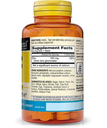 Mason Natural Zinc 100mg - Boost Immunity & Health | 100 Tablets - Buy Online on GoSupps.com