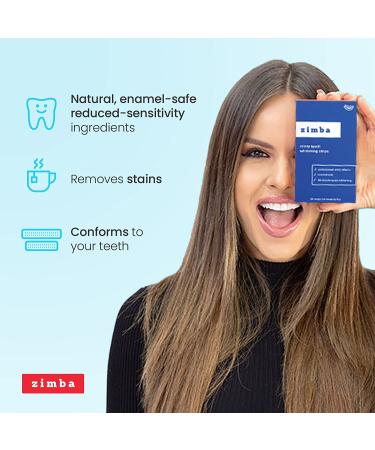 Zimba Teeth Whitening Strips - Vegan Stain Remover White Strips - Hydrogen Peroxide Teeth Whitener - Spearmint Flavor - 28 Strips (14-Day Treatment) - Buy Online on GoSupps.com