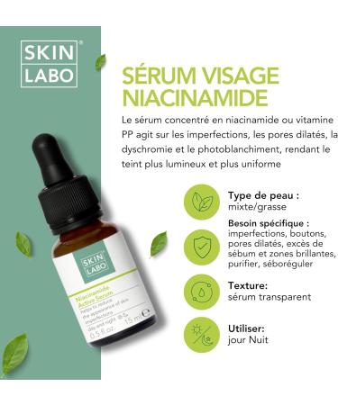 SkinLabo - Niacinamide Face Serum acts on imperfections enlarged pores and spots with Niacinamide and Propylene Glycol - 15 ml - Buy Online on GoSupps.com