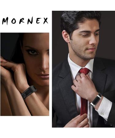 Mornex Replacement Leather Band Compatible with Fitbit Charge 5  Classic Genuine Leather Wristband for Men Women(Black-Platinum Buckle) 01.Platinum & Black Leather - Buy Online on GoSupps.com