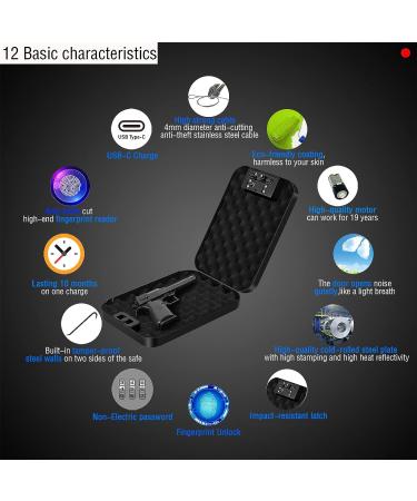 Portable Biometric Gun Safe for Quick Access - Small Handgun Lock Box with Fingerprint Recognition, Ideal for Home, Car, and Travel - Black - Buy Online on GoSupps.com