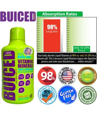 BUICED Liquid Multivitamin for Men & Women - Citrus Flavor, Bariatric, Soy-Free, Allergen-Free, Paleo & Vegan Friendly - Made in USA - Buy Online on GoSupps.com