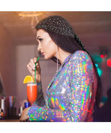 Rhinestone Head Scarf Black Crystal Mesh Headband Elastic Wide Head Wraps Diamond Sparkly Headpiece Party Nightclub Costume Hair Accessories for Women Girls - Buy Online on GoSupps.com