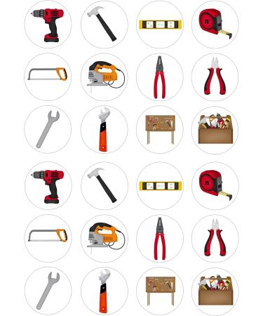 24 Tools pre-cut edible kids childrens party decorations cupcake wafer toppers - Buy Online on GoSupps.com
