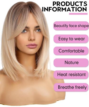 WOKESTAR Blonde & Dark Roots Bob Style Wig for Women - Heat Resistant Synthetic Hair - Buy Online on GoSupps.com