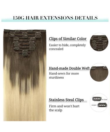 Doores Real Hair Extensions Clip In - Ash Brown to Platinum Blonde 45cm (18 inch) 150g Remy Hair Thick & Natural - Buy Online on GoSupps.com
