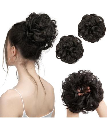 SARLA 2PCS Messy Hair Bun Hair Piece Small Scrunchies Synthetic Bun Hairpieces for Women Girls Updo Hair Extensions (Black Brown) Black Brown-2PCS