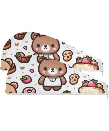 Buy Cute Teddy Bear Stickers & Super Absorbent Hair Towels - 2 Pack Quick Dry Turbans for Women & Girls - Buy Online on GoSupps.com