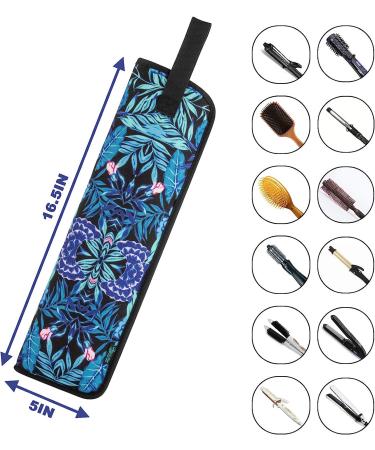 Beautyflier Canvas Curling Iron Cover Sleeve - Blue Flower | Heat-Resistant Travel Bag for Curling & Flat Irons - Buy Online on GoSupps.com