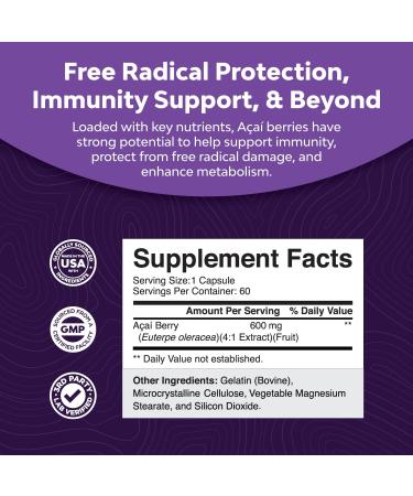 Organic Acai Berry Weight Loss Supplement - Detox & Burn Fat - Antioxidant Superfood - Boost Energy & Digestion - 60 Count - Buy Online on GoSupps.com