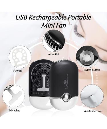 Krofaue Eyelash Fan USB Rechargeable Mini Portable Lash Fan Dryer for Eyelash Extensions - Handheld Neck Desk Fan 3 in 1 (Type-C) Black - Buy Online on GoSupps.com