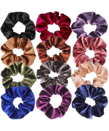 H&S Velvet Hair Scrunchies for Women Thick & Curly Hair - 12pcs - Colorful Hair Scrunchies for Women's Hair - Ultra-Stretchable Scrunchie Set for Hair Accessories