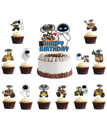 25pcs Walle Cake Decorations With 1pcs Walle Cake Topper 24pcs Walle Cupcake Toppers for Walle Birthday Party Supplies