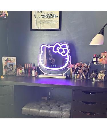 Hello Kitty Kawaii Desk Mirror with Lights | Touch Sensor Dimmer | Multi-Color LED Strip Light | Adjustable Tilt | Metal Base - Buy Online on GoSupps.com